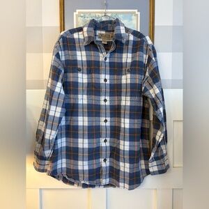 Duluth Trading Co Blue and White Plaid Flannel Shirt Size Medium